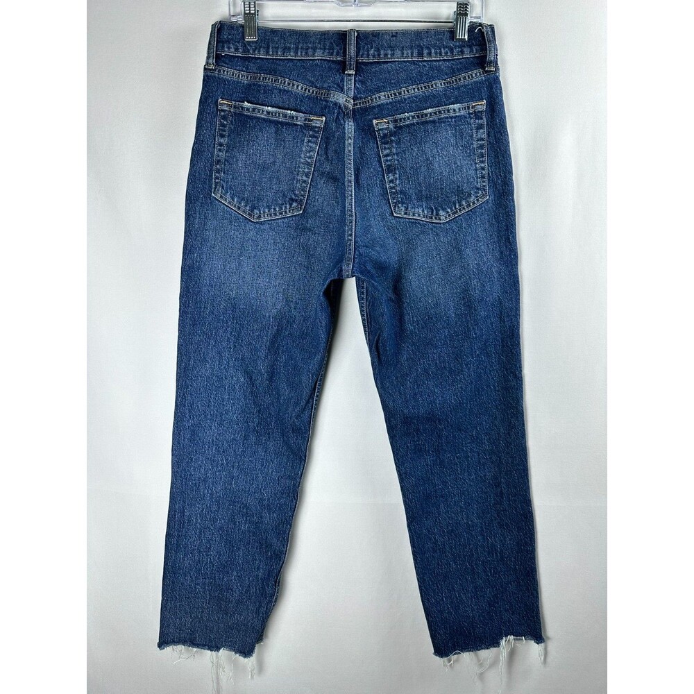 GAP Cheeky Straight High Rise Cropped Jeans 10R/31 Dark Wash Raw Hem Button Fly - Picture 3 of 13